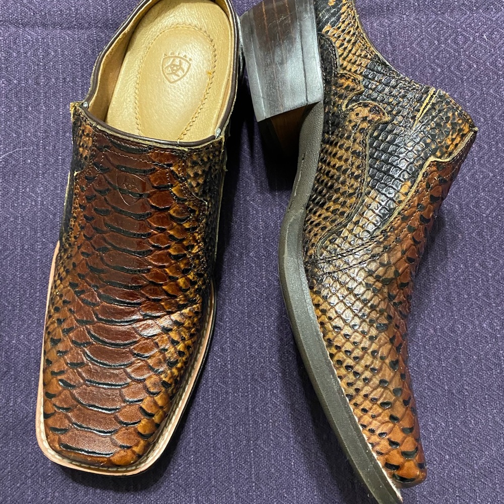 Ariat slides/mules brown and black croc/snake size 7.5